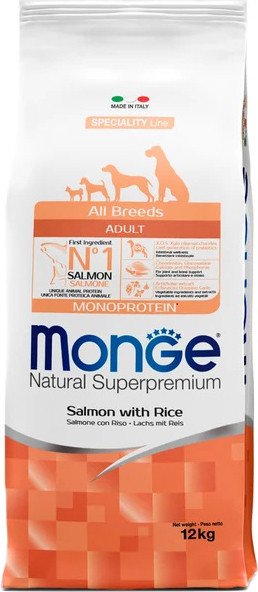 

Сухой корм для собак Monge All Breeds Adult Monoprotein Salmon and Rice с лососем и рисом 12 кг
