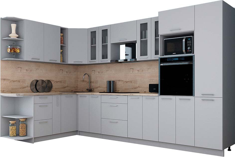

Готовая кухня Интерлиния Мила Gloss 1.88x3.4 левая (пепел софт/пепел софт/травертин серый)