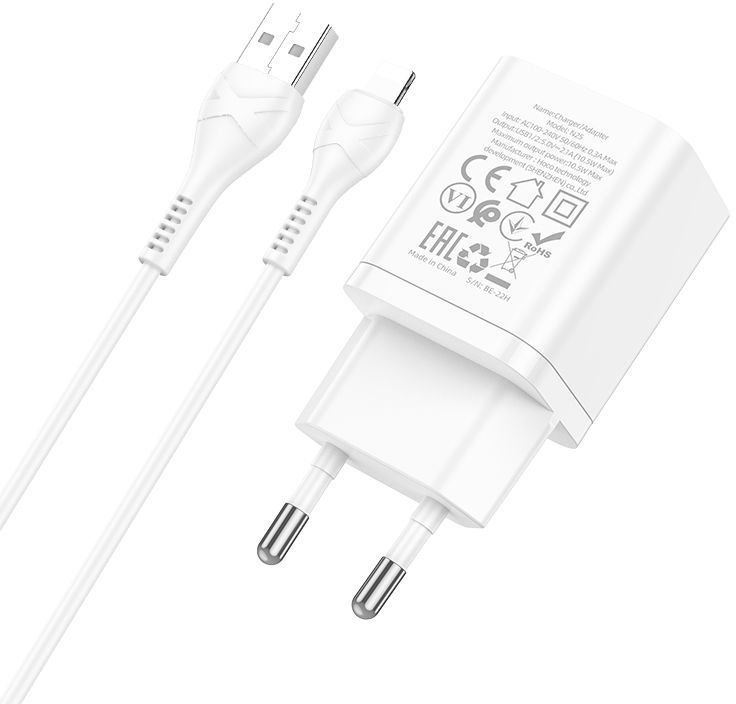 

Сетевое зарядное Hoco N25 Lightning (белый)