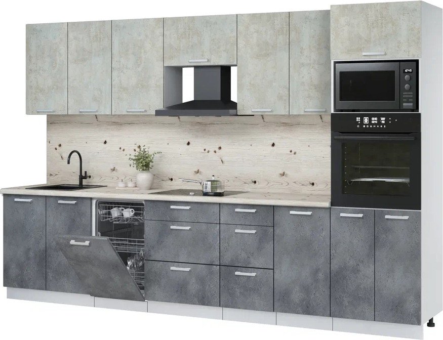 

Готовая кухня Интерлиния Мила Лайт 3.25-ПМ3 ( бетон лайт/бетон портленд/бискайская сосна)