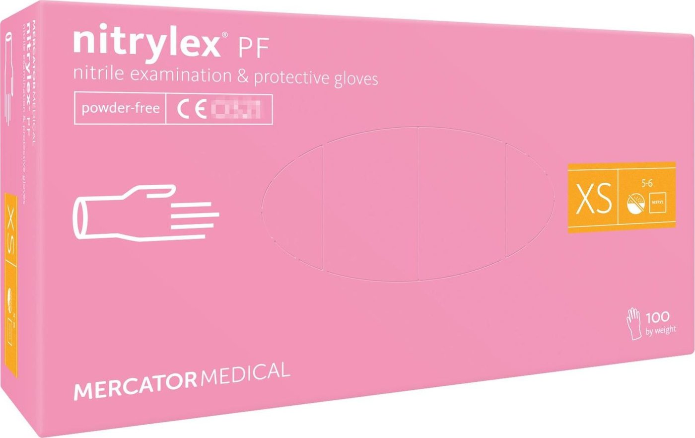 Нитриловые перчатки Mercator Nitrylex PF (XS, 100 шт, розовый)