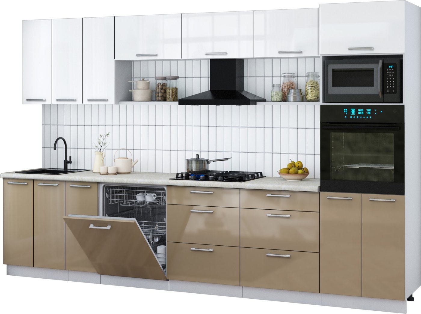 

Готовая кухня Интерлиния Мила Gloss 3.3-ПМ1-2 (капучино глянец/белый глянец/опал светлый)