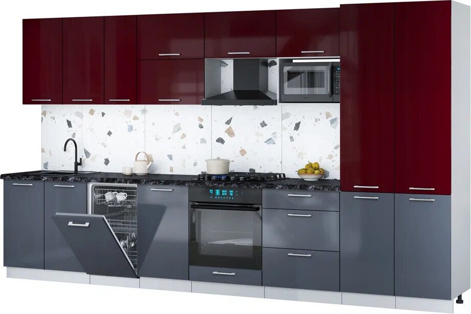 

Готовая кухня Интерлиния Мила Gloss 3.7-ПМ4 (асфальт глянец/бордовый глянец/кастилло темный)