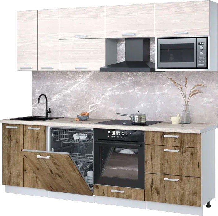 

Готовая кухня Интерлиния Мила Лайт 2.4-ПМ2 (вудлайн кремовый/дуб веллингтон/бискайская сосна)