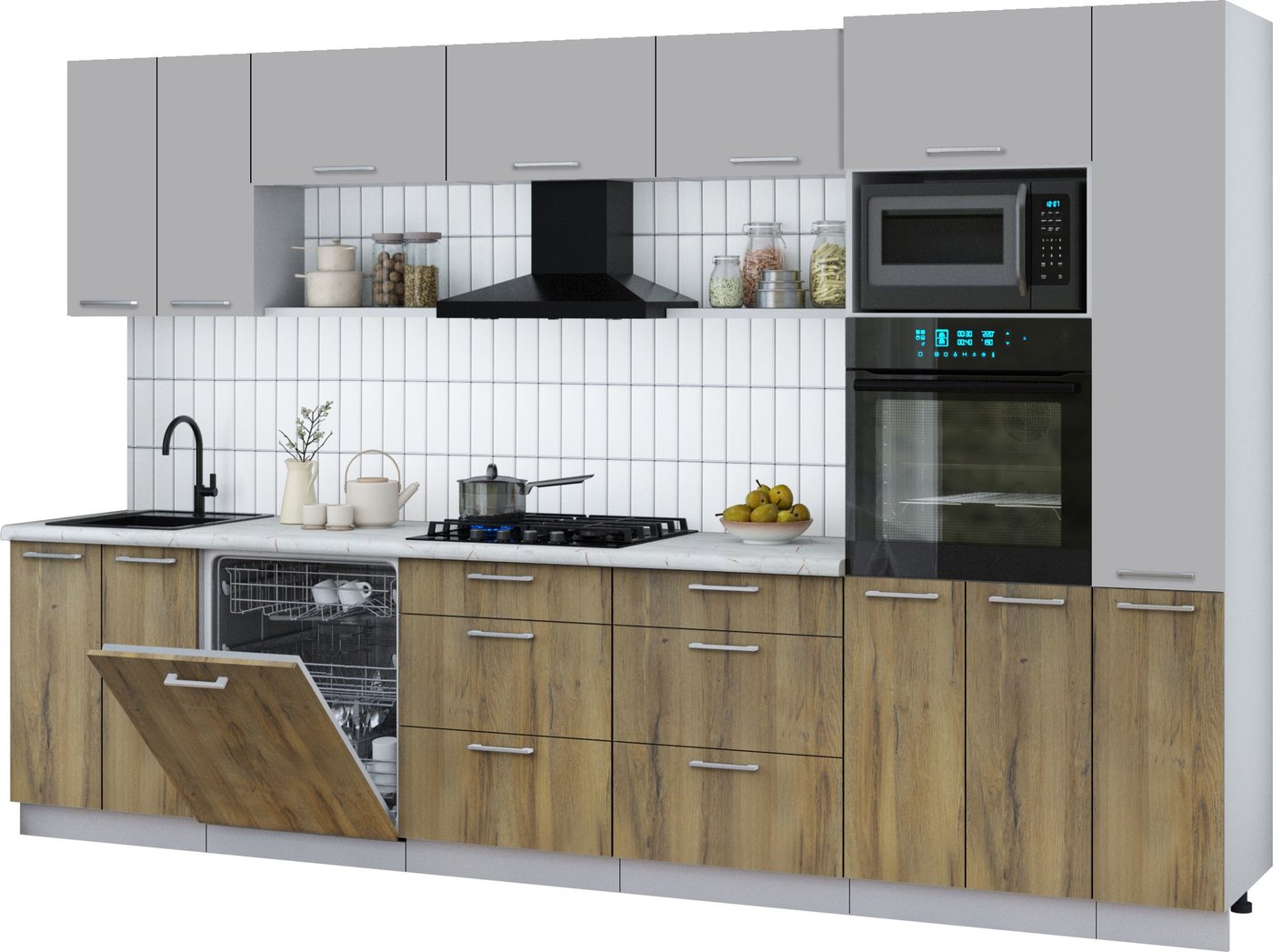 

Готовая кухня Интерлиния Мила Gloss 3.3-ПМ1 (дуб вотан/грей/серый каспий)