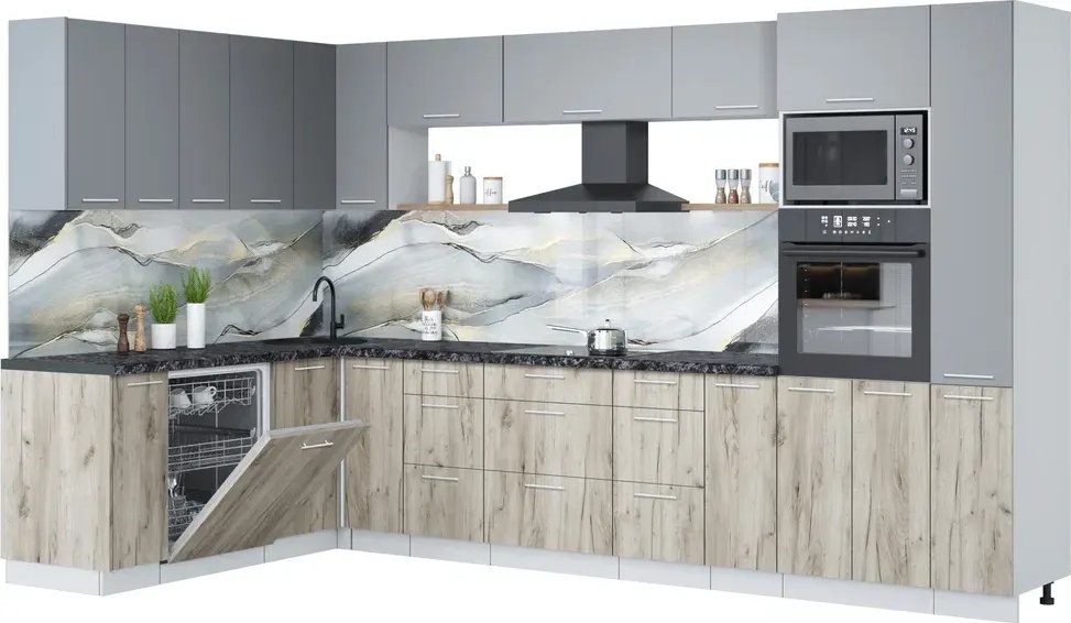 Готовая кухня Интерлиния Мила Лайт 1.896х3.48 (серебро/дуб серый/кастилло темный)