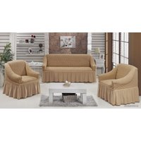 Комплект чехлов для дивана и кресла Karna 3-местный диван + 2 кресла с юбкой (песочный)