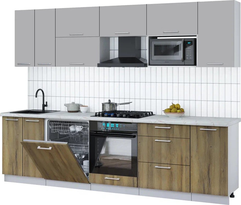 

Готовая кухня Интерлиния Мила Gloss 2.8-ПМ2 (дуб вотан/грей/серый каспий)