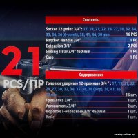 Набор трещотка с головками Everforce EF-6212-9MPB (21 предмет)