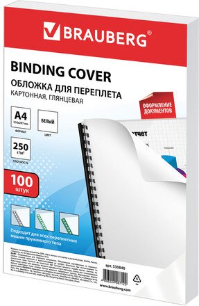 

Картонная обложка для переплета BRAUBERG A4 250 г/м2 100 шт 530840 (белый)