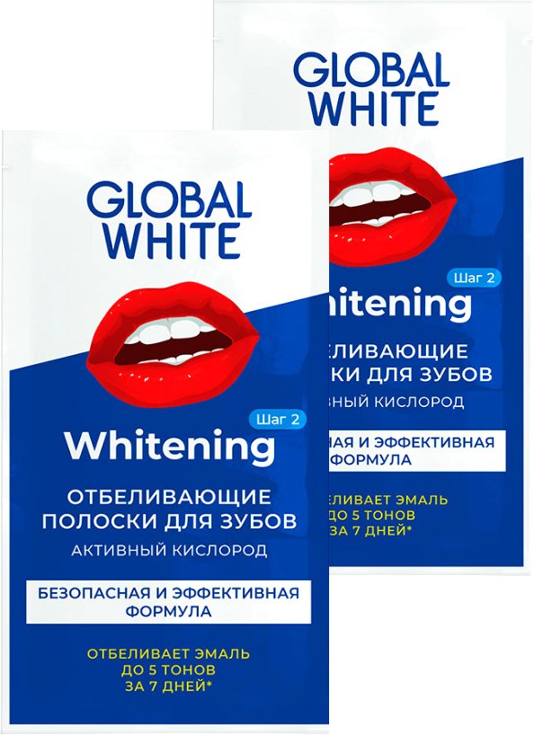 

Отбеливающие полоски Global White Активный кислород 7 дней (2 саше)