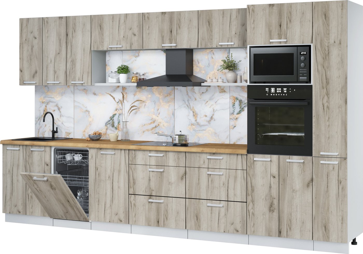 

Готовая кухня Интерлиния Мила Лайт 3.6-ПМ3 (дуб серый/дуб серый/дуб бунратти)