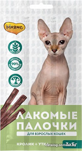 Лакомство для кошек Мнямс Лакомые палочки с кроликом и уткой 15 г (3 шт)