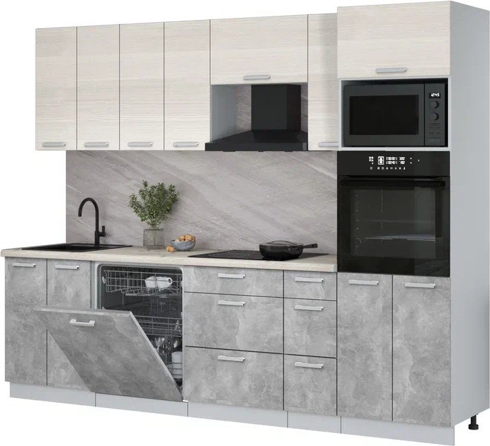 

Готовая кухня Интерлиния Мила Лайт 2.7-ПМ1 (вудлайн кремовый/бетон/бискайская сосна)