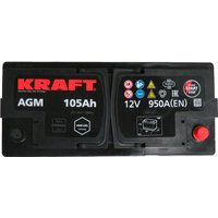 Автомобильный аккумулятор KRAFT AGM 105 R+