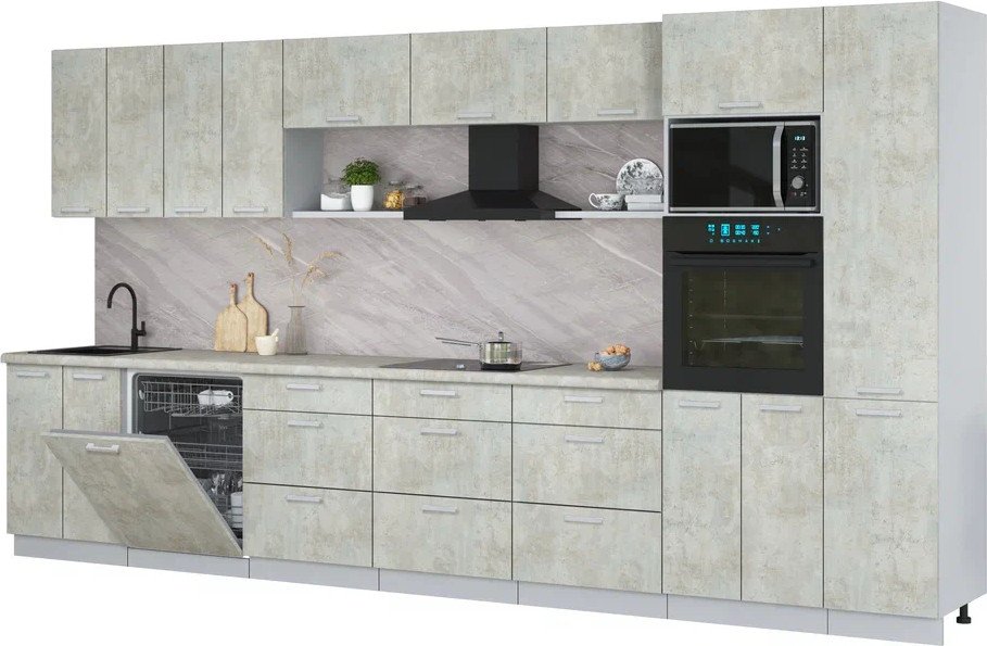 

Готовая кухня Интерлиния Мила Лайт 4.0-ПМ1 (бетон лайт/бетон лайт/опал светлый)