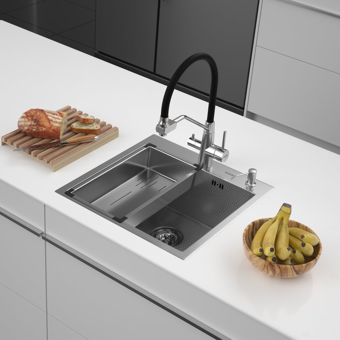 

Кухонная мойка ARFEKA Eco AR мойка 500*500, коландер G, дозатор Satin Decor