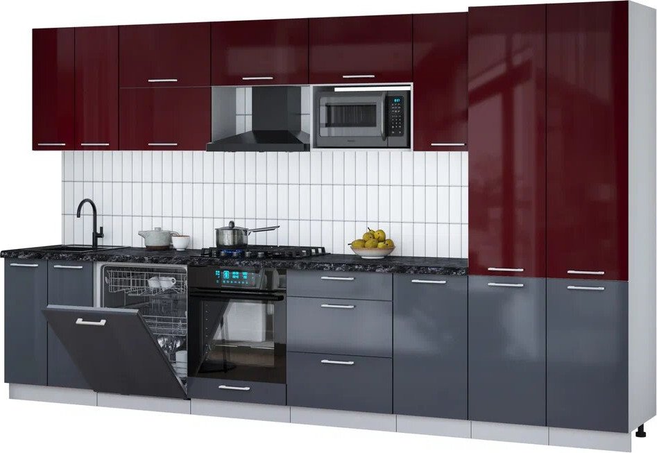 

Готовая кухня Интерлиния Мила Gloss 3.6-ПМ2 (асфальт глянец/бордовый глянец/кастилло темный)