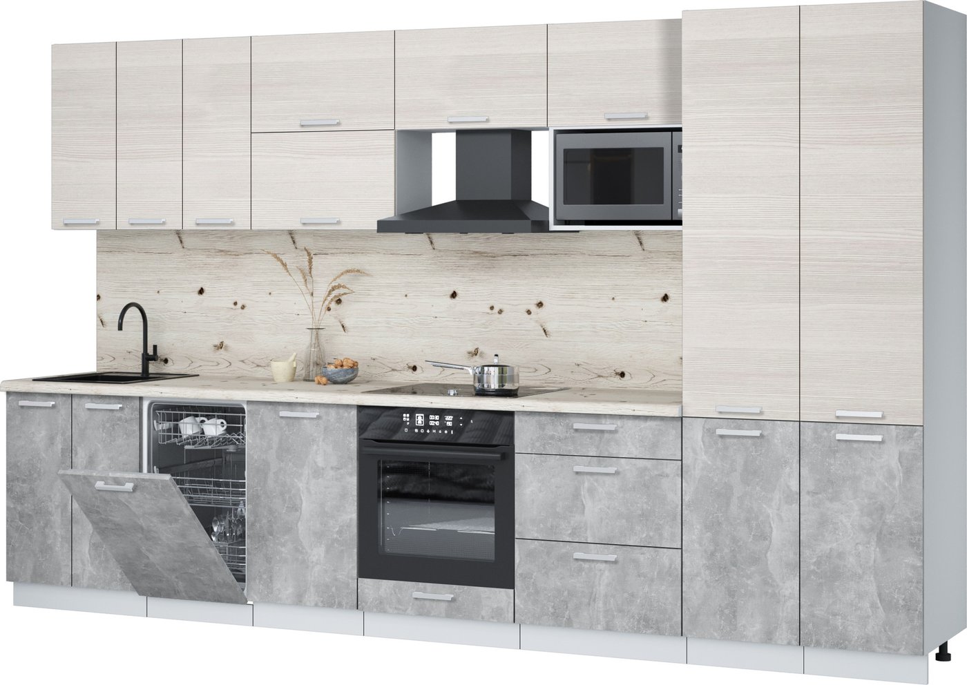 

Готовая кухня Интерлиния Мила Лайт 3.5-ПМ4 (вудлайн кремовый/бетон/бискайская сосна)