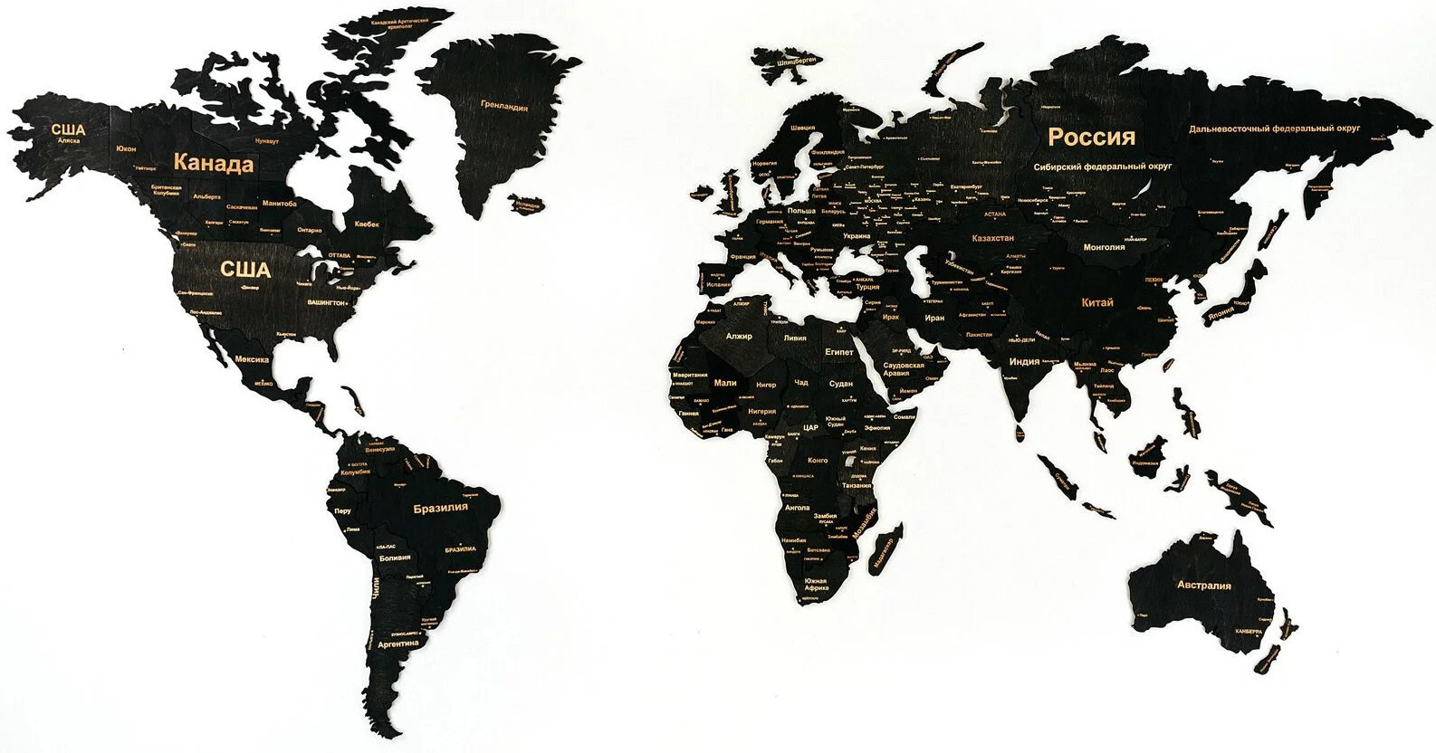

Набор элементов для пазла Woodary Карта мира XXL 3268 на английском языке (obsidian)