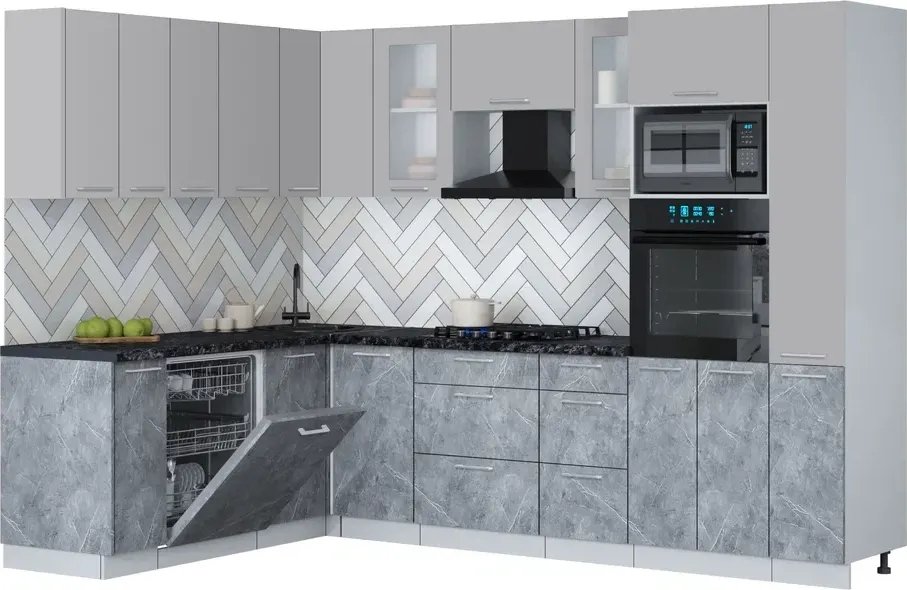 

Готовая кухня Интерлиния Мила Gloss 1.896х2.88 (керамика/грей/кастилло темный)