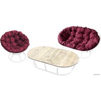 Набор садовой мебели M-Group Мамасан, Папасан и стол 12130102 (белый/бордовая подушка)