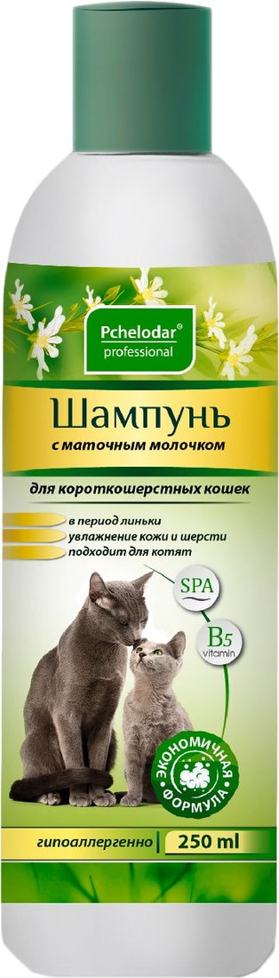 

Шампунь Pchelodar с маточным молочком для короткошерстных кошек (250 мл)