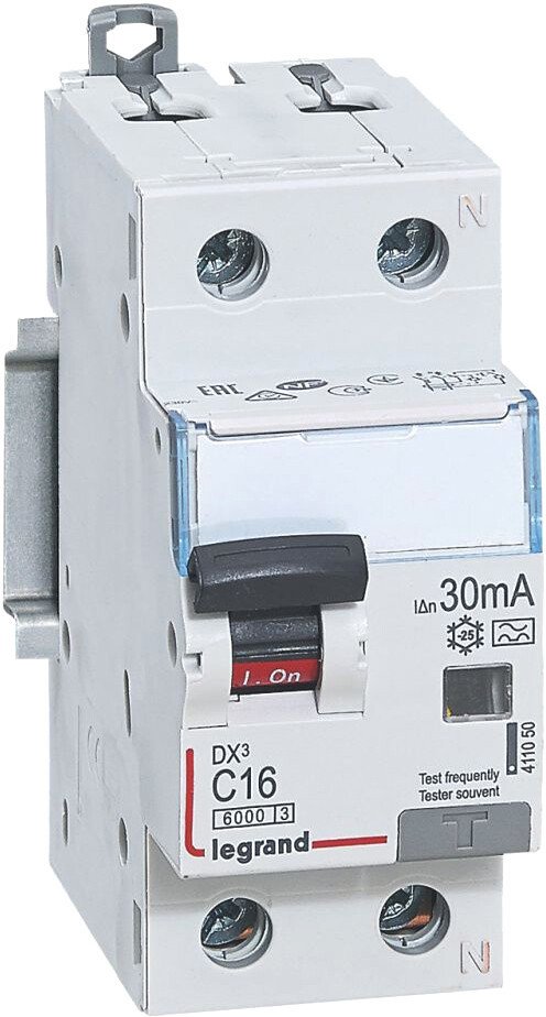 

Дифференциальный автомат Legrand DX3 2P (1P+N) C 16А 30мА тип A 6кА 411050
