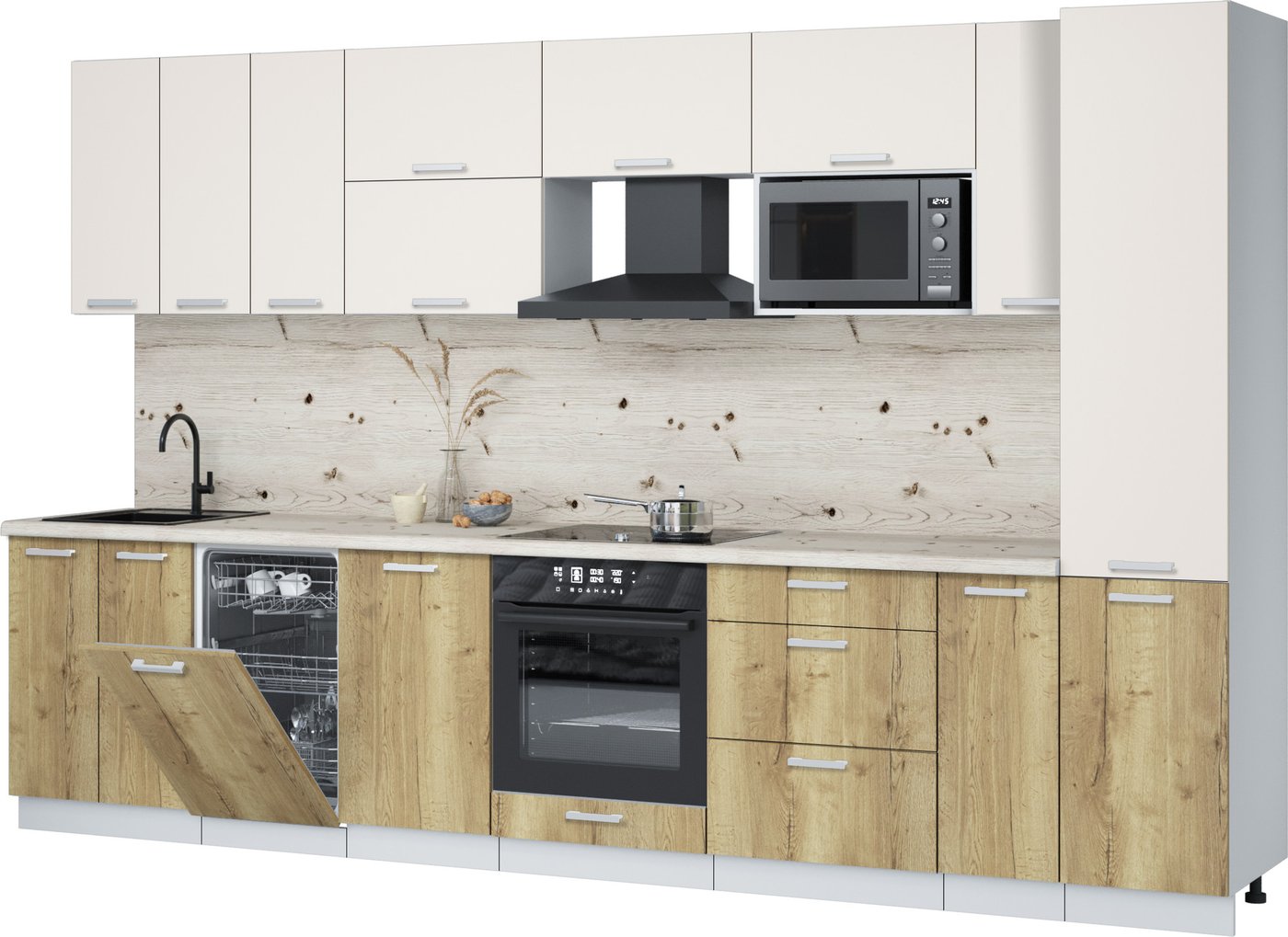 

Готовая кухня Интерлиния Мила Лайт 3.4-ПМ4 (персидский жемчуг/дуб золотой/бискайская сосна)