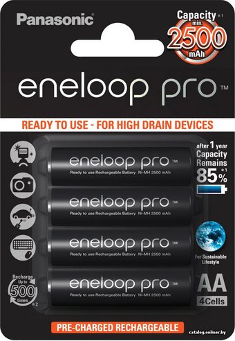 Аккумулятор Panasonic Eneloop Pro AA 2500mAh 4 шт. (BK-3HCDE/4BE)