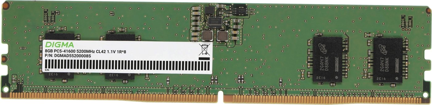 

Оперативная память Digma 8ГБ DDR5 5200 МГц DGMAD55200008S