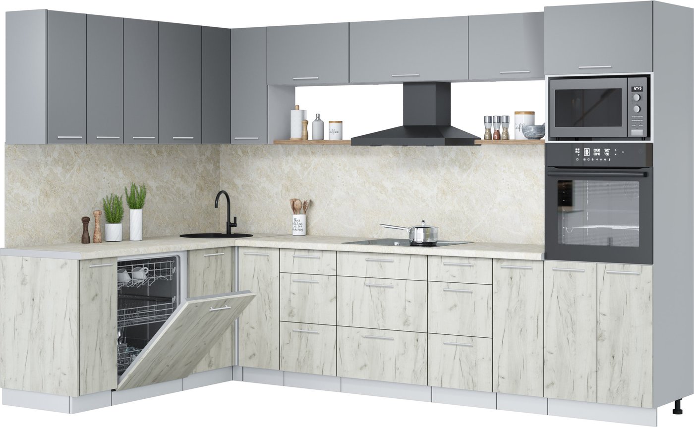 

Готовая кухня Интерлиния Мила Лайт 1.896х3.18 (серебро/дуб белый/опал светлый)