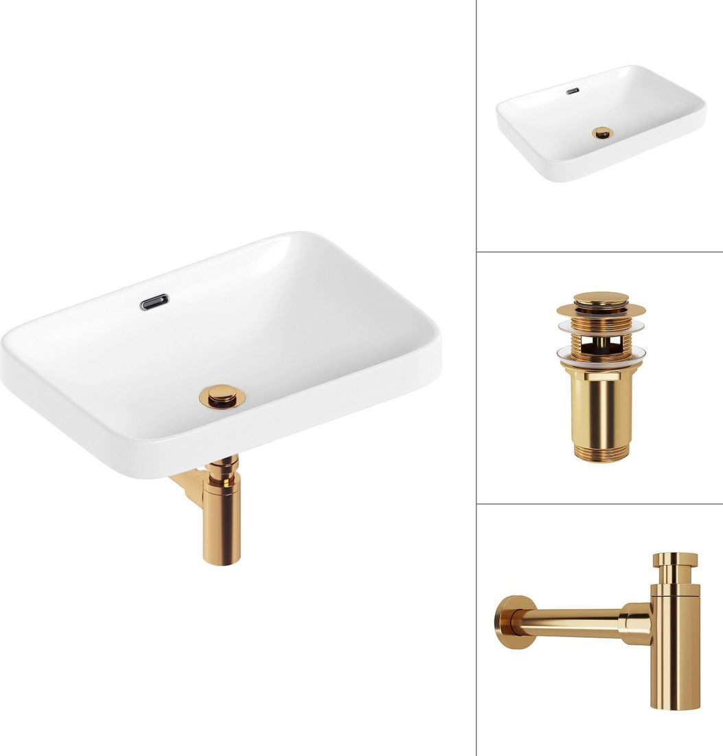 

Умывальник Lauter 21441A + клапан 21190G + сифон 21635G (золото)