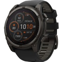Умные часы Garmin Fenix 8 Solar, Sapphire 51мм (титановый угольно-серый с DLC-покрытием и черным ремешком)
