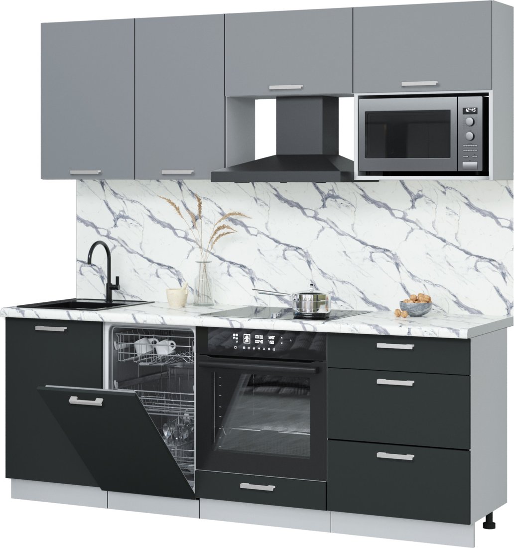 

Готовая кухня Интерлиния Мила Лайт 2.15-ПМ4 (серебро/антрацит/белый гранит)