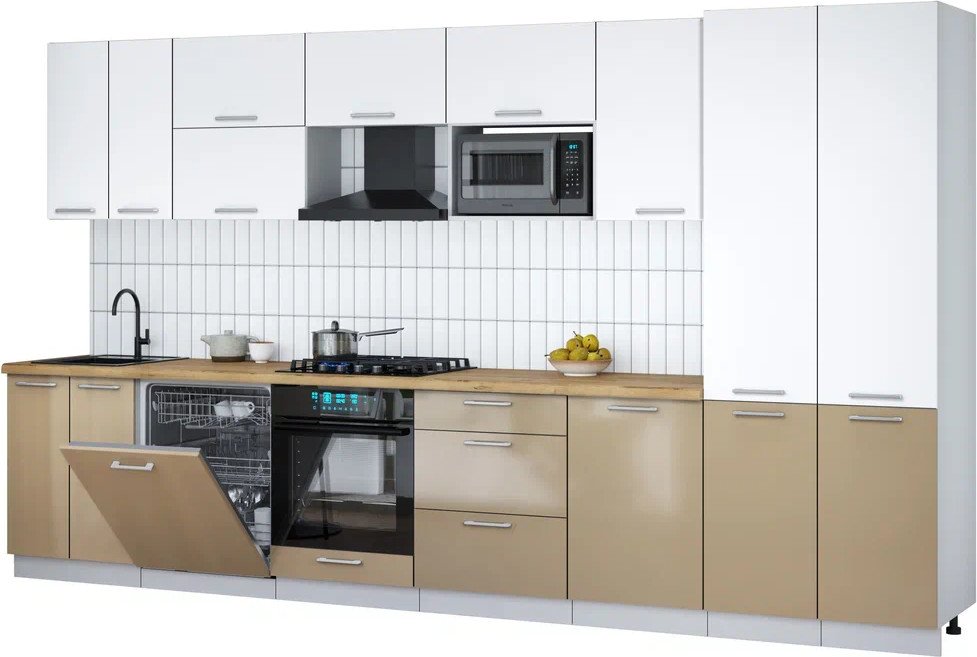 

Готовая кухня Интерлиния Мила Gloss 3.7-ПМ2 (капучино глянец/белый/дуб бунратти)