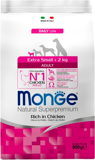

Сухой корм для собак Monge Extra Small Adult Rich in Chicken 800 г