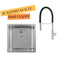 Кухонная мойка Aquasanita DER 100 X + cмеситель AquaSanita 7003 002 steel