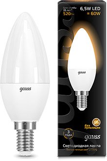 

Светодиодная лампочка Gauss E14 6.5 Вт 3000 К 103101107