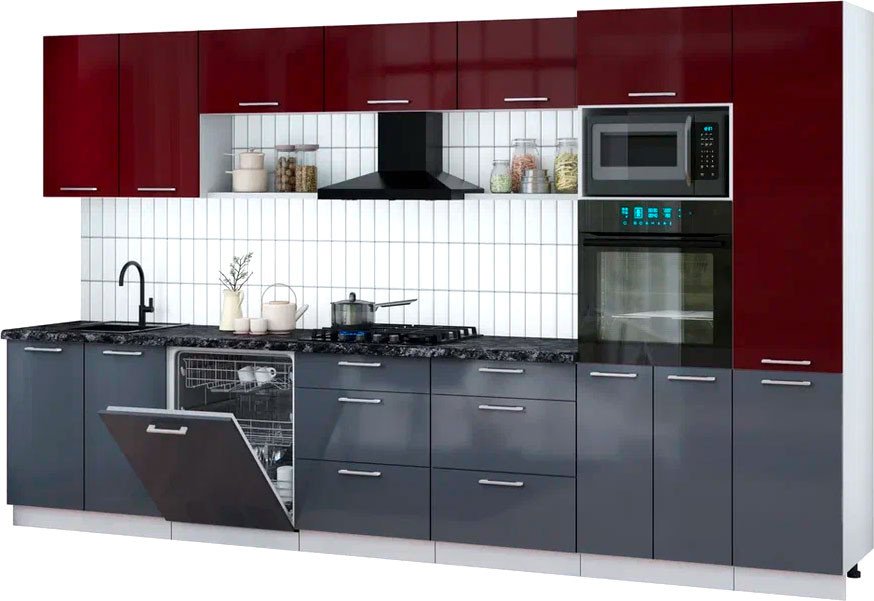 

Готовая кухня Интерлиния Мила Gloss 3.6-ПМ1 (асфальт глянец/бордовый глянец/кастилло темный)