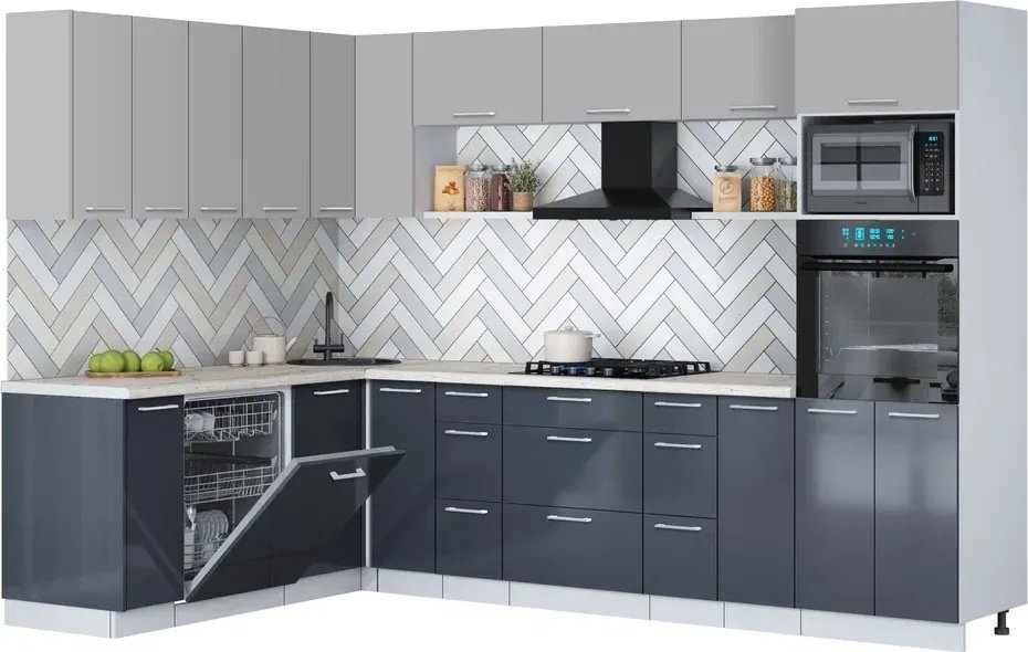 

Готовая кухня Интерлиния Мила Gloss 1.896х2.98-2 (асфальт глянец/грей/бискайская сосна)