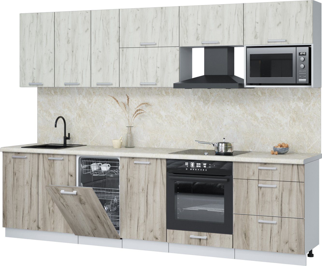 

Готовая кухня Интерлиния Мила Лайт 2.9-ПМ4 (дуб белый/дуб серый/опал светлый)