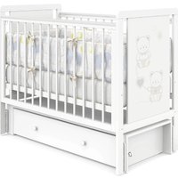 Классическая детская кроватка Indigo Happy Friends маятник, ящик (белая аляска/мишки)