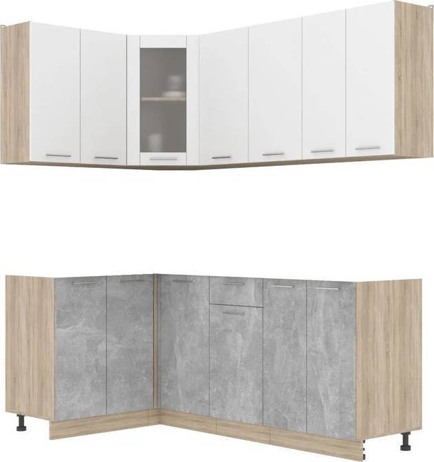 

Готовая кухня Интерлиния Мила 12x20 без столешницы (белый платинум/бетон)