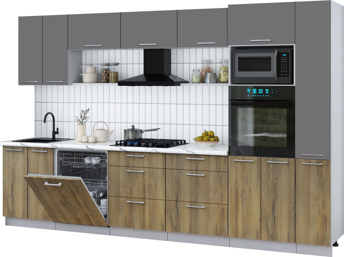 

Готовая кухня Интерлиния Мила Gloss 3.3-ПМ1 (дуб вотан/серый/белый гранит)