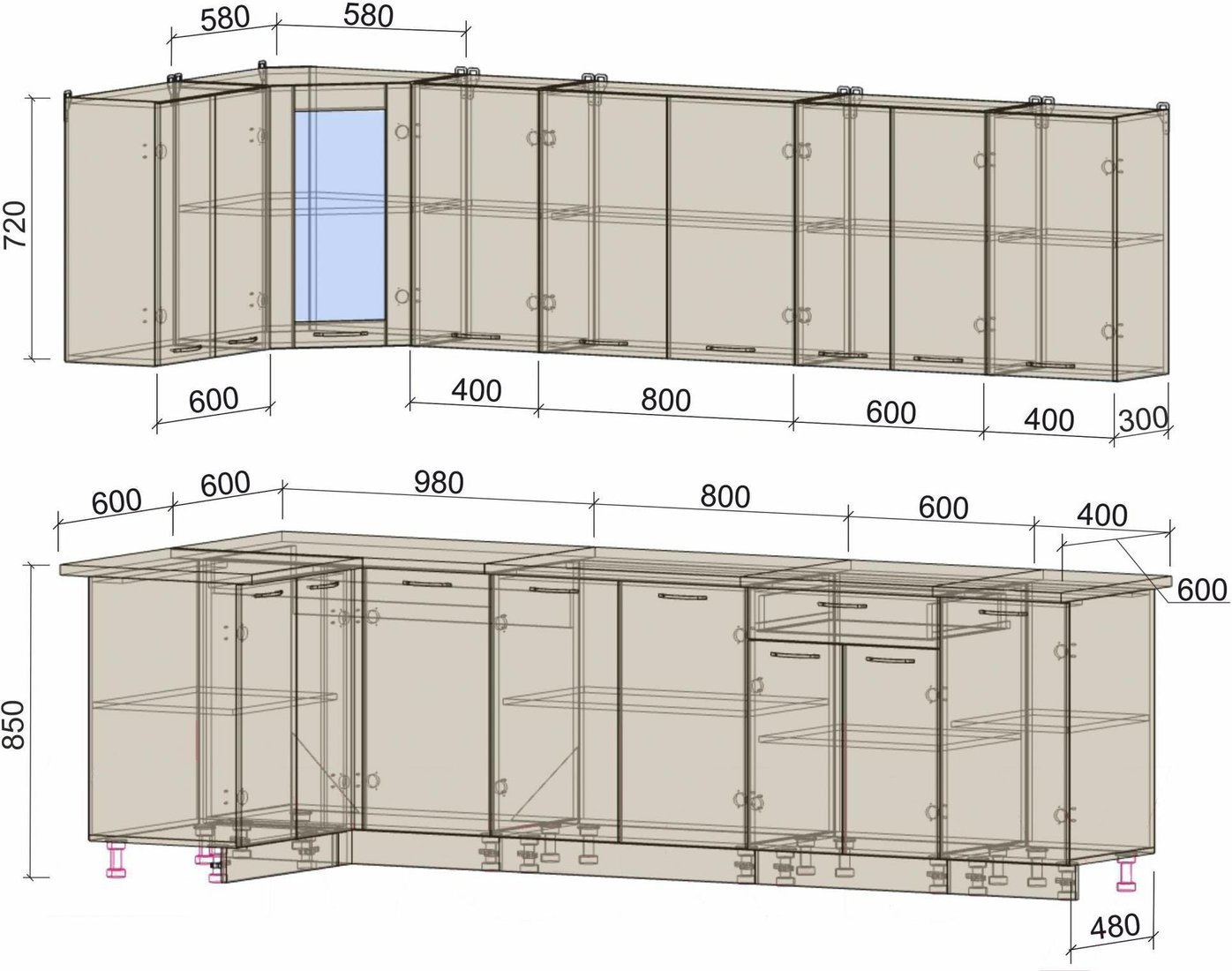 

Готовая кухня Интерлиния Мила 12x28 (антрацит/серебро)