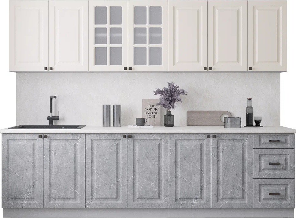 

Готовая кухня Интерлиния Мила Деко 2.8А (керамика/белый/опал светлый)