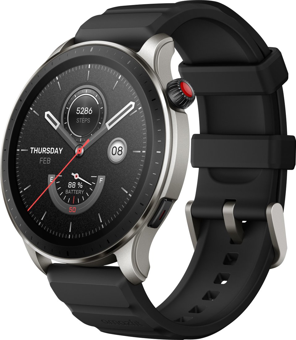 

Умные часы Amazfit GTR 4 (серебристый, с черным ремешком из фторэластомера)