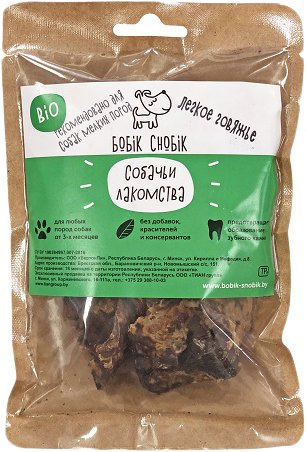 

Лакомство для собак Бобик Снобик Легкое говяжье (мелкой нарезки) 35 г
