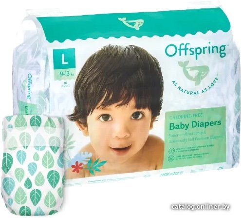 Подгузники Offspring L 9-13 кг Листочки (36 шт)